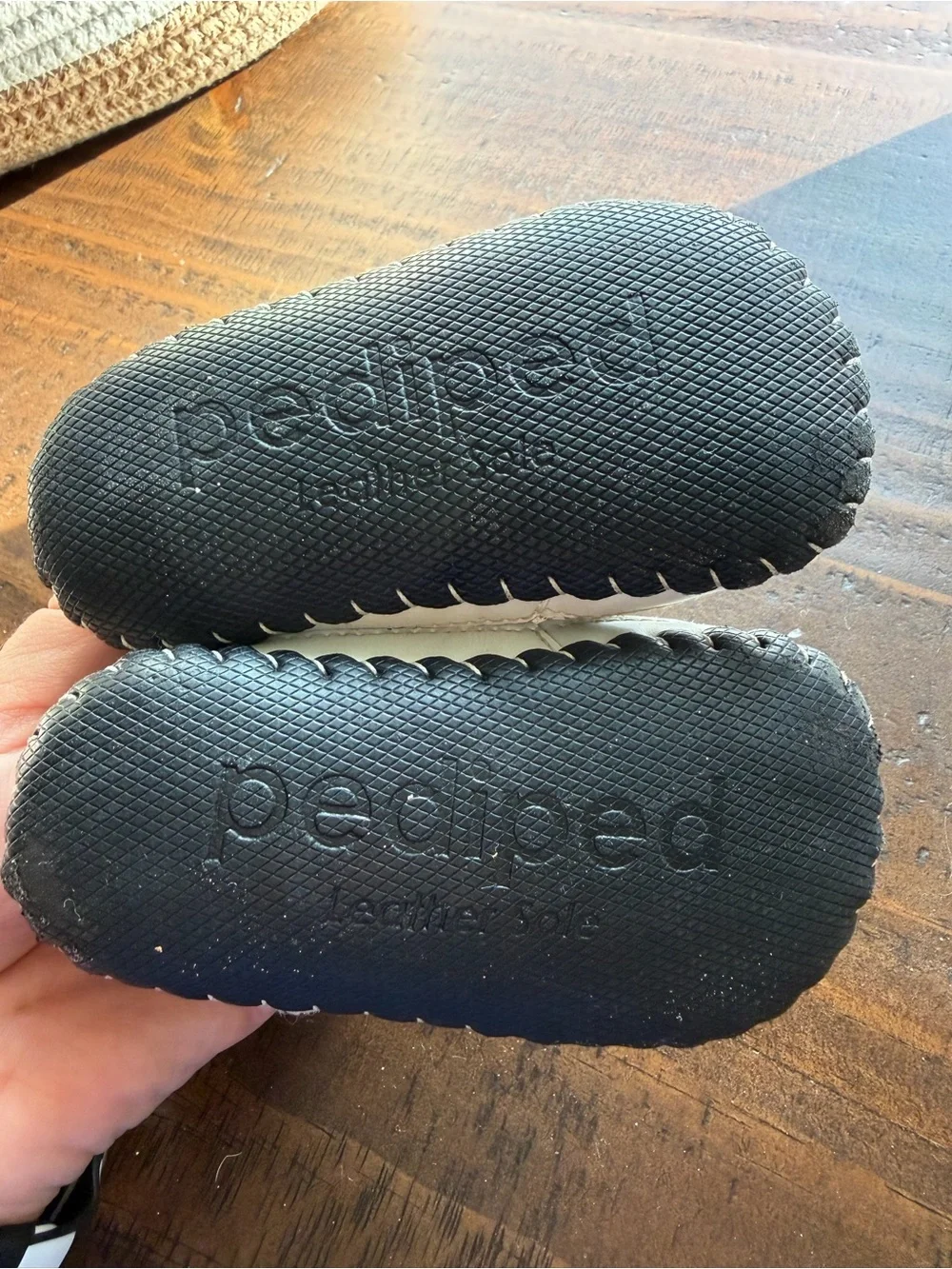 pediped Cream T-Strap Toddler Shoes with Metallic Silver Toe